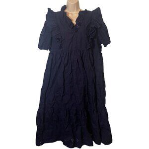 Crown and Ivy Blue Tiered Dress Size XXL Maxi Eyelet Ruffle Pockets Coastal